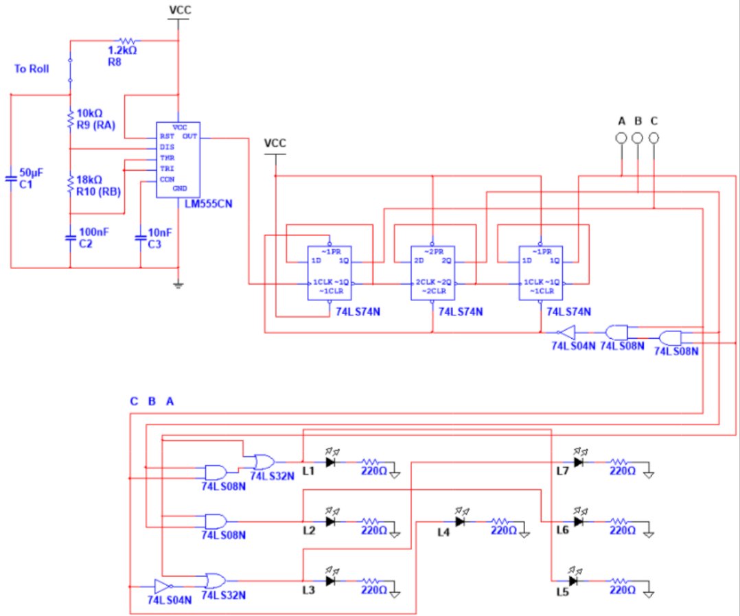 Students in Mr. Sheeler's Digital Electronics class have created random number generators that simulate rolling dice on Multisim.