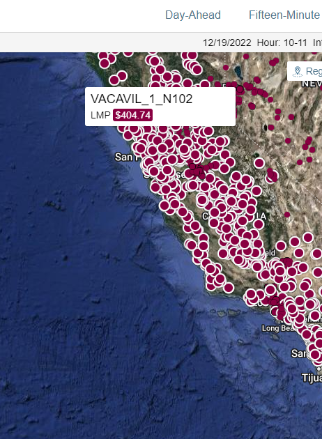 SullyCNBC's tweet photo. California dreaming (about lower electric bills)

Almost all of California is paying over $400 per megawatt hour for electricity.  Hit same last week.   All time record high.

For reference: $40/mwh is normal and $80 would be considered high.

Sad and unsustainable. https://t.co/5hvFJUTH9J