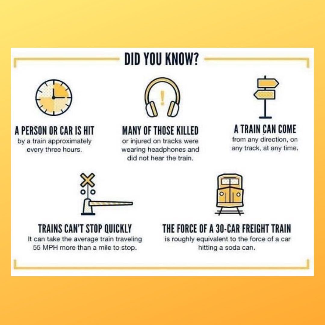 CAOpLifeSaver's tweet photo. Did you know? You can avoid deadly consequences on railroad tracks and along railroad rights away if you ALWAYS #RespectTheRails #StayAlert #MakeSafeDecisons #ShareTheMessage #SaveLivesTell5 https://t.co/LZu8t4k60i
