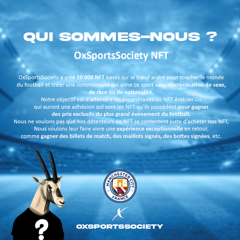 #OXSPORTS | Nous sommes heureux de vous annoncer notre association avec <a href="/OxSportsSociety/">OxSportsSociety</a>, entreprise spécialisée dans les NFT liés au monde du football !

Vous trouverez ci-dessous les liens vers leurs comptes et une présentation de leur projet ⬇️

-