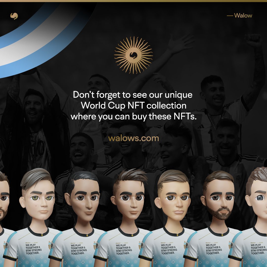 walowapp's tweet photo. Glory to the #Walows and #Argentina 🇦🇷

Incredibly proud of the triumph of the Argentina national team in the World Cup, and equally proud of the Walow team for creating the #WalowsQatar.

For us, the world champions are the #WalowsArgentina 🤍

Which of these Walows is your fav? https://t.co/B1XhJA0n4V