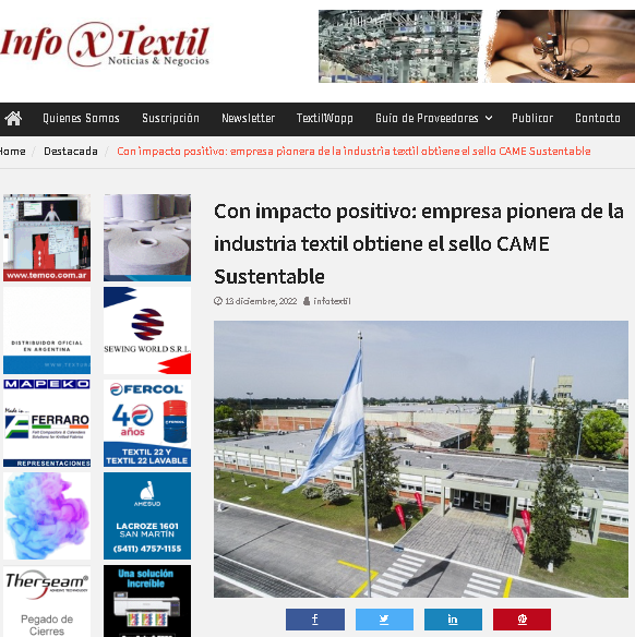 rsecame's tweet photo. ¡Los medios se hacen eco de los avances de #CAMESUSTENTABLE 👏!
Recientemente, Santista Argentina 🇦🇷, productora de tejidos líder en América Latina, alcanzó el nivel más alto de nuestro sello de Triple Impacto.
📢 Conocé más: https://t.co/90U5FYUYUy https://t.co/AqXQPMelSc