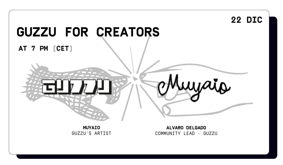 GUZZU FOR CREATORS

Únete a <a href="/muyaio/">muyaio</a> y <a href="/imalvarodelgado/">alvaro delgado</a> en un espacio dedicado a su último lanzamiento en <a href="/weareguzzu/">GUZZU</a> y las posibilidades que brinda la #Web3 a los creadores. 

🗓️ DIC 22 @ 7PM CET

📌 x.com/i/spaces/1ynJO…