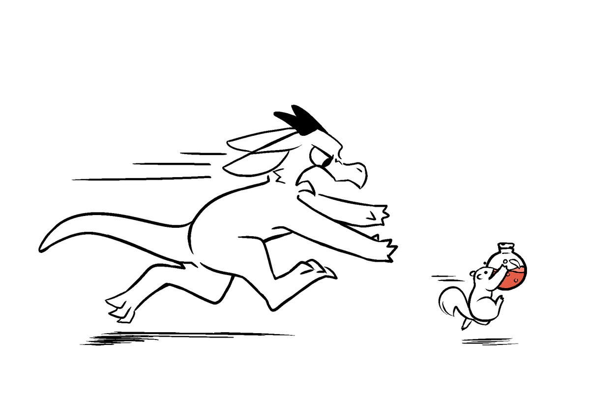 Pixel8_BEE's tweet photo. Debut comic for my newest character: AK-4077 the Oracle Kobold whose most fearsome rival is a squirrel https://t.co/UfHcbJVG3w