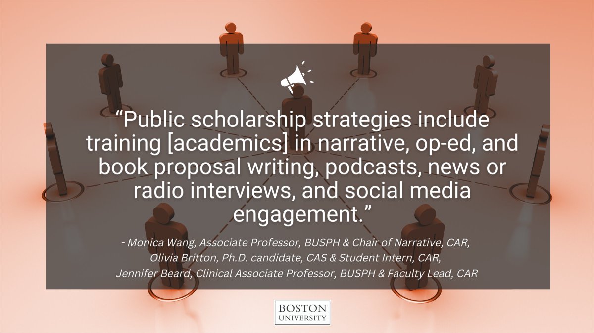 BU Experts (@buexperts) on Twitter photo Co-authored by <a href="/BUSPH/">Boston University School of Public Health</a> and <a href="/AntiracismCtr/">Center for Antiracist Research</a>'s Dr. Monica Wang, <a href="/busphwrites/">busphwrites</a>' <a href="/jenbeard7/">Jennifer Beard</a> & <a href="/BU_PoliSci/">BU Political Science</a>'s Olivia Britton, the article stresses the need for academic institutions to develop policies that support sustainable science communication & public scholarship initiatives. (2/3) Co-authored by <a href="/BUSPH/">Boston University School of Public Health</a> and <a href="/AntiracismCtr/">Center for Antiracist Research</a>'s Dr. Monica Wang, <a href="/busphwrites/">busphwrites</a>' <a href="/jenbeard7/">Jennifer Beard</a> & <a href="/BU_PoliSci/">BU Political Science</a>'s Olivia Britton, the article stresses the need for academic institutions to develop policies that support sustainable science communication & public scholarship initiatives. (2/3)