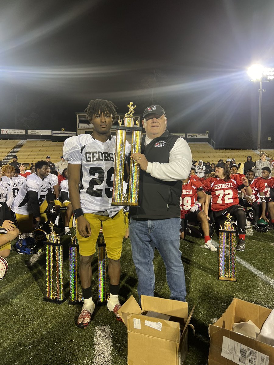 @SayCason23 told us all week he was THE best DB in the East vs West all star game and he showed out! 2 picks earned him defensive player of the game Cmon @TusculumFB he checked all the boxes playing every where in the secondary.. go ahead and offer 👀