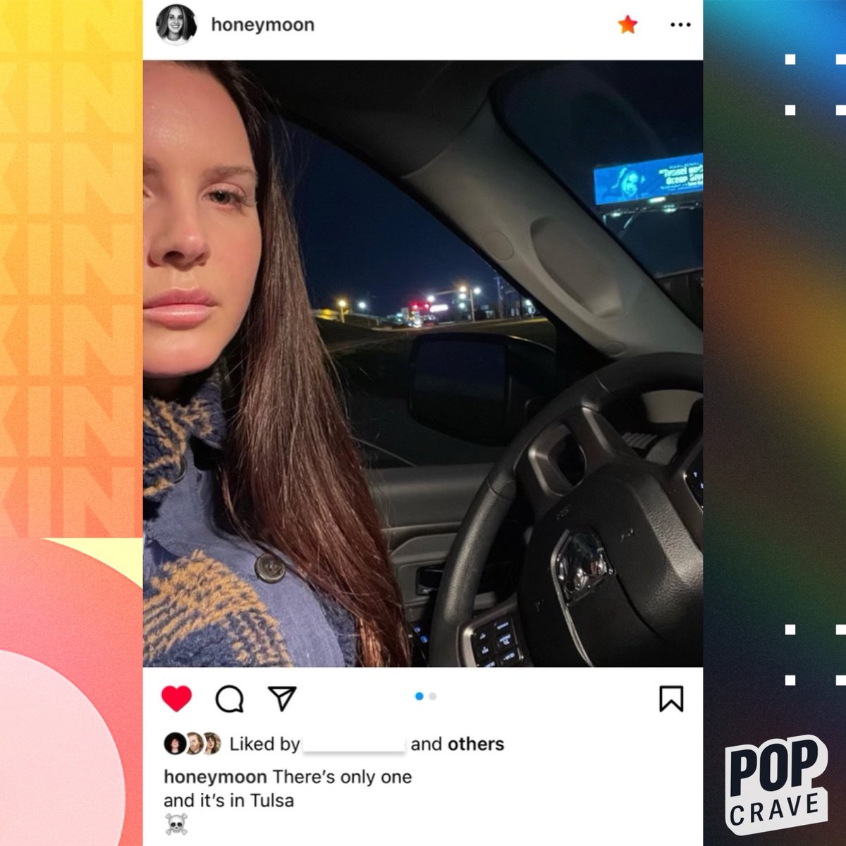 PopCrave's tweet photo. Lana Del Rey had an album billboard placed in her ex's hometown:

“There's only one and it's in Tulsa ☠️” https://t.co/BiTG81nyVW