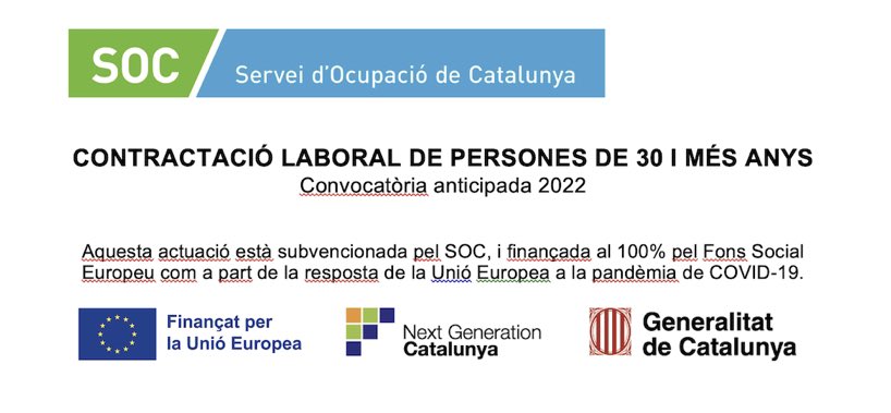 Aquest any 2022 hem pogut gaudir d’una subvenció del SOC finançada al 100% pel Fons Social Europeu com a part de la resposta de la Unió Europea a la pandèmia de Covid-19 #FonsUECat #FonsREACTEU 

deltaic.eco/ca/publicitat-…