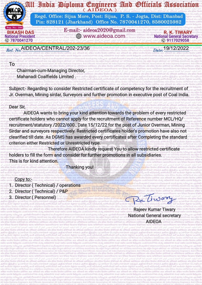 MahthaSandeep's tweet photo. Justice for Restricted certificate holder
@CoalIndiaHQ @CoalMinistry @mahanadicoal @DGMS1902 https://t.co/Expi4x8JN6
