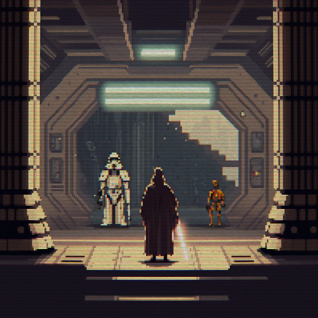 Galaxy Rebels, a graphic adventure 1/2. Concept art based on Star Wars universe and made using Midjourney AI #conceptart #pixelart #artdirection #midjourney #ai #starwars #galaxy #spaceopera #lucasfilm #lucasarts #videogames #16bit #pixel #graphicadventure #pop