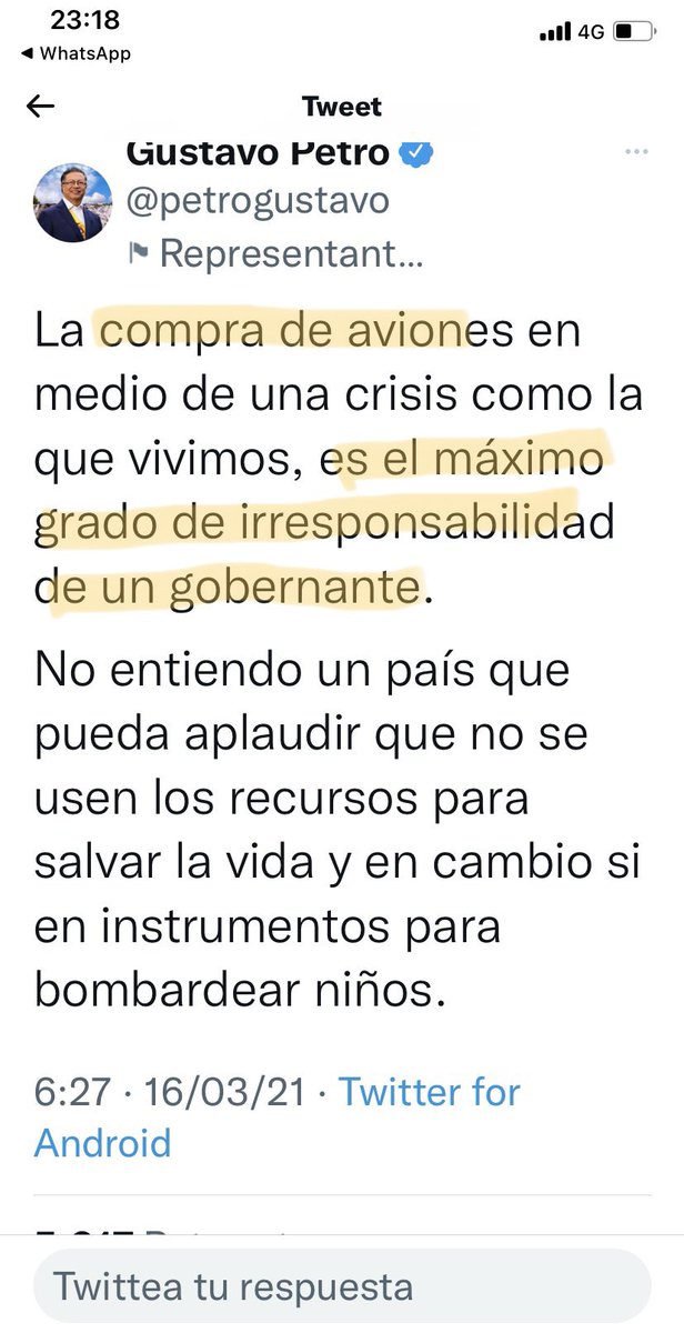 JERobledo's tweet photo. Adjunto 3 trinos de @petrogustavo candidato rechazando que @IvanDuque comprara los aviones de guerra internacional que Colombia no necesitaba.
Y que tampoco necesita ahora, cuando Petro Presidente anuncia que los comprará.
#AsíComoDigoUnaCosaHagoLaContraria https://t.co/SGV9ntwpkn
