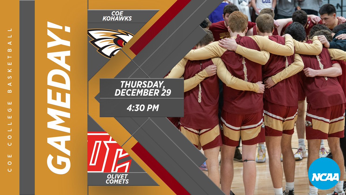 🏀<a href="/CoeCollegeHoops/">Coe College Men’s Basketball</a> Gameday❗️
  
🆚 Olivet (N)
⏰ 4:30 PM 
📍 Nashville, TN. 
📺 bit.ly/3HOx1Mb
📊 bit.ly/3FIT6ZI

#KohawkNation