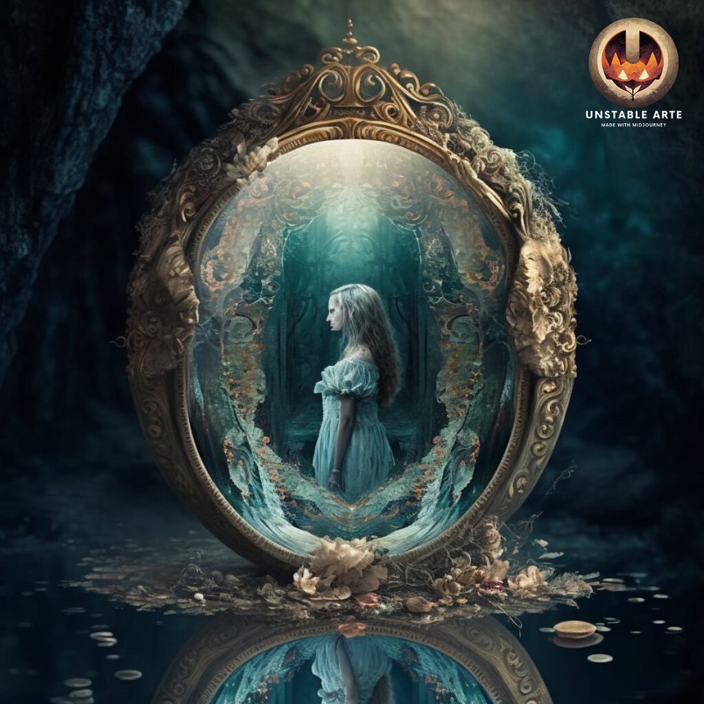 UnstableArte's tweet photo. What do you see through the looking glass? 

#AIArt #DigitalArt #Art #Artificial #artificialintelligence #UnstableArte #thisisart #midjourney #artoftheday #stablediffusion #dalle https://t.co/bG0wZnvrLp