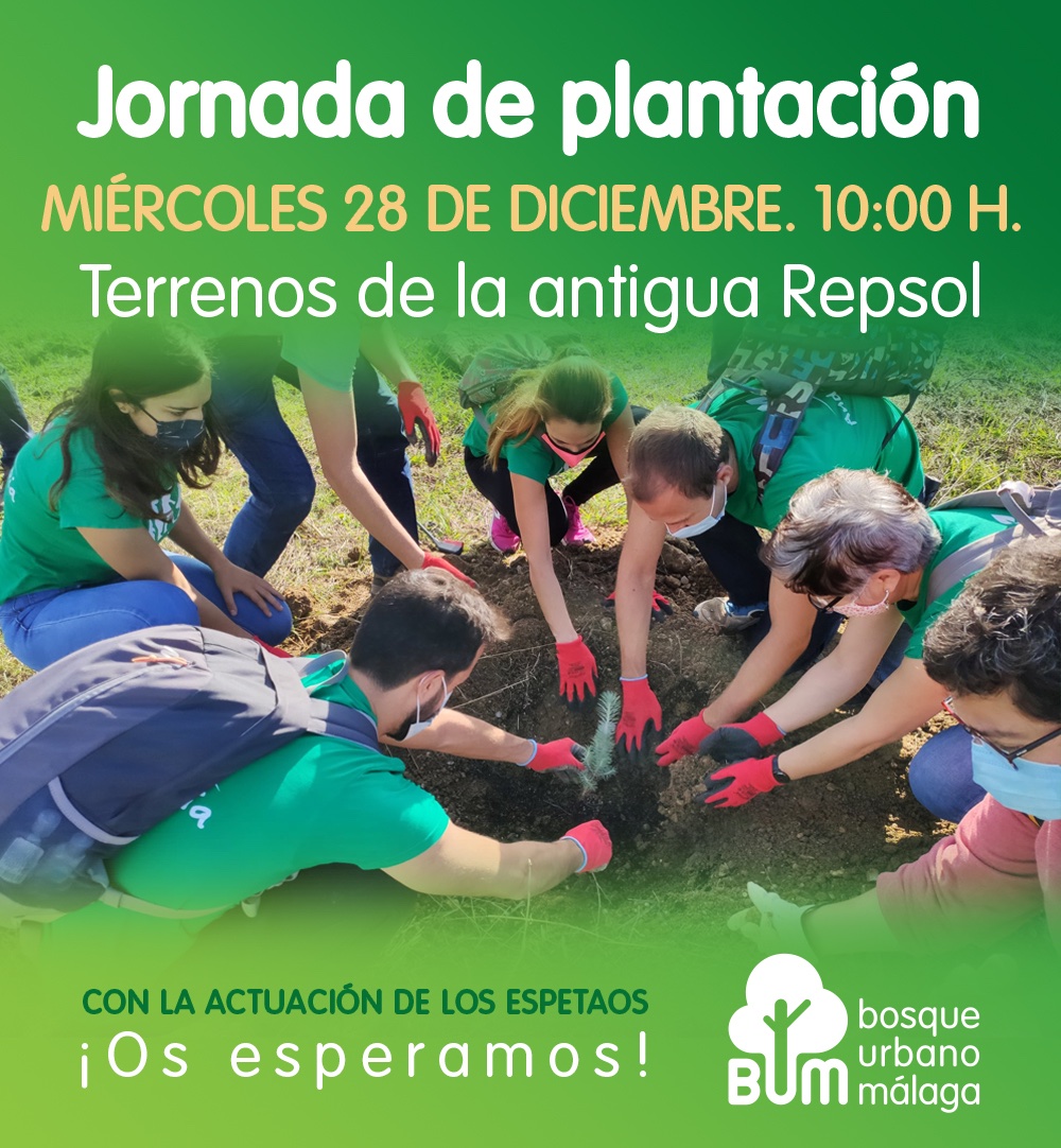 ¿Despedimos el año y celebramos el que viene haciendo Málaga una ciudad sostenible? El miércoles 28 de diciembre a las 10h: plantación. Y para mejorar aún más este plan: actuación de <a href="/espetaos/">Espetaos Music Band</a> 
#yoquieroBUM #zonasverdes #Málaga #espetaos🤘