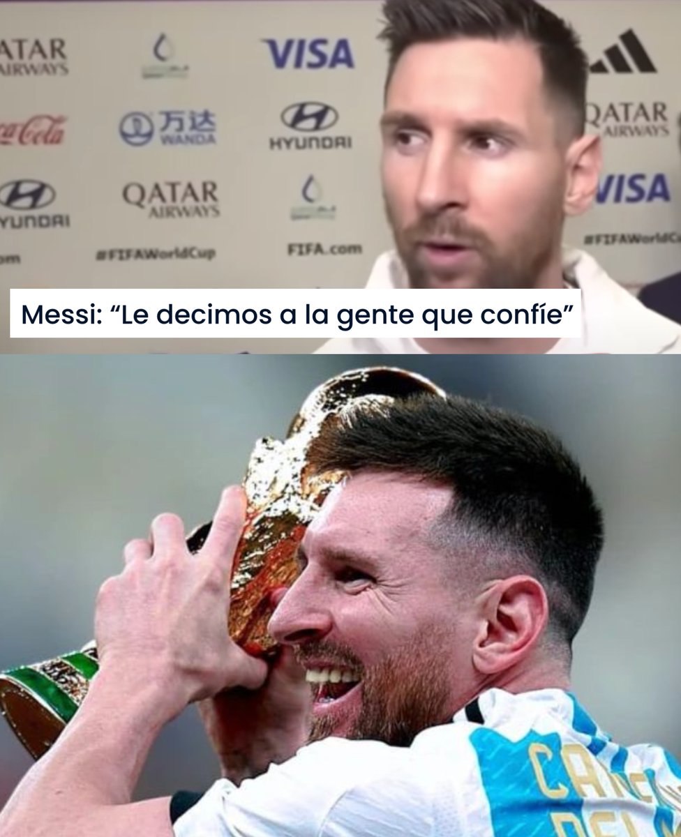 InvictosSomos's tweet photo. Luego de la derrota de Argentina ante Arabia Saudita, Messi declaró: "La decimos a la gente que confíe, que este grupo NO los va a dejar tirados". El 10 nunca dejó de creer. Nunca dejó de creer en sus compañeros, en el cuerpo técnico y en sí mismo. EL PREMIO POR NUNCA RENDIRSE. https://t.co/wHkvuAazS1