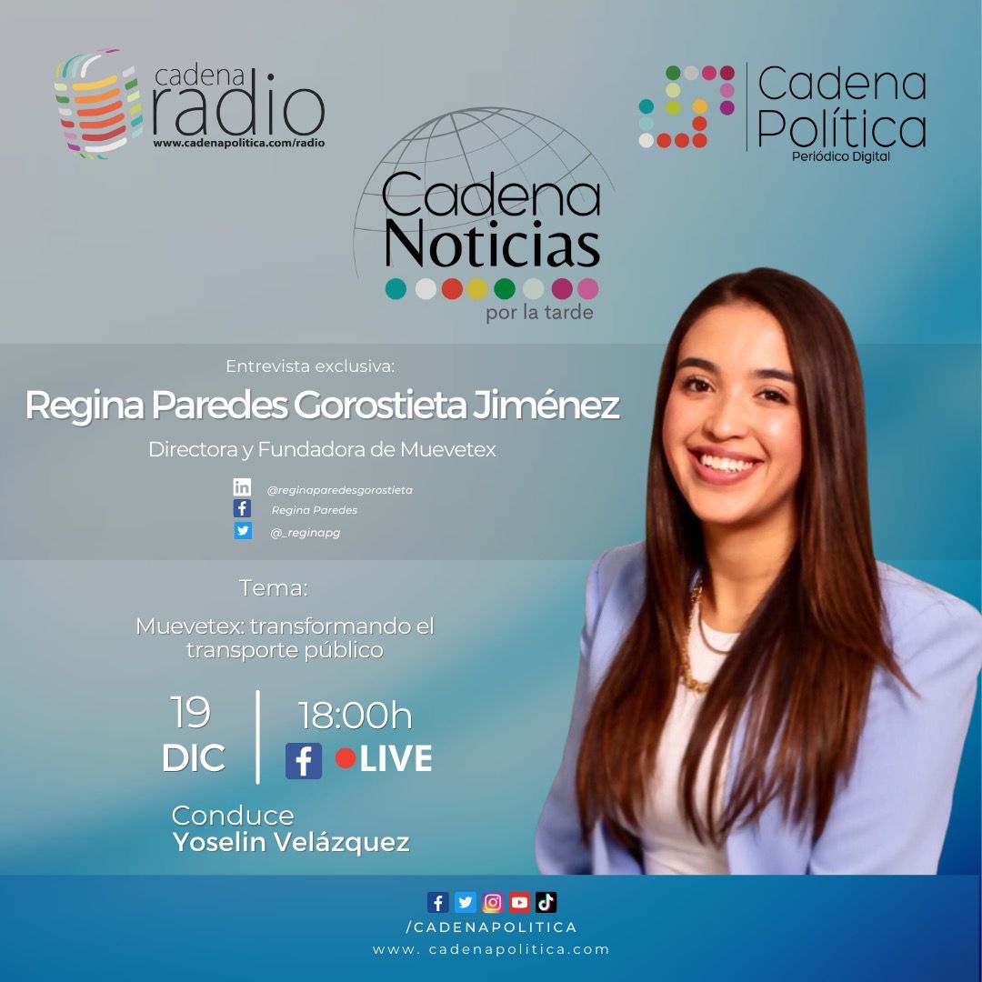 Este lunes por #CadenaNoticias no te pierdas la entrevista con <a href="/_reginapg/">Regina Paredes Gorostieta</a> 18:00hrs por #CadenaRadioMX con <a href="/yosvelmen/">Yos Velázquez</a>