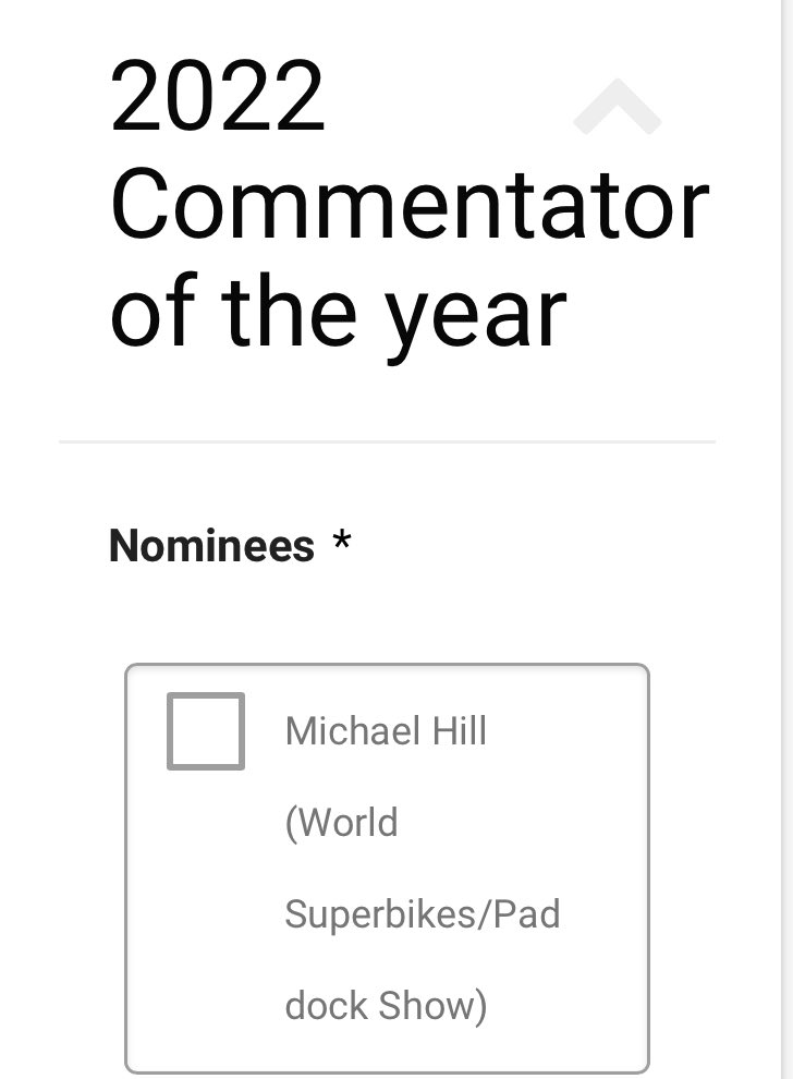 mhillofficial's tweet photo. Proud and honoured to have been nominated for the ‘Commentator of the year’ for my work within #WorldSBK on the Paddock Show. 

VOTE 🗳️ HERE: https://t.co/1c8lVhrbqd 

Voting closes January 9th, 2023. https://t.co/srJAP7g74E