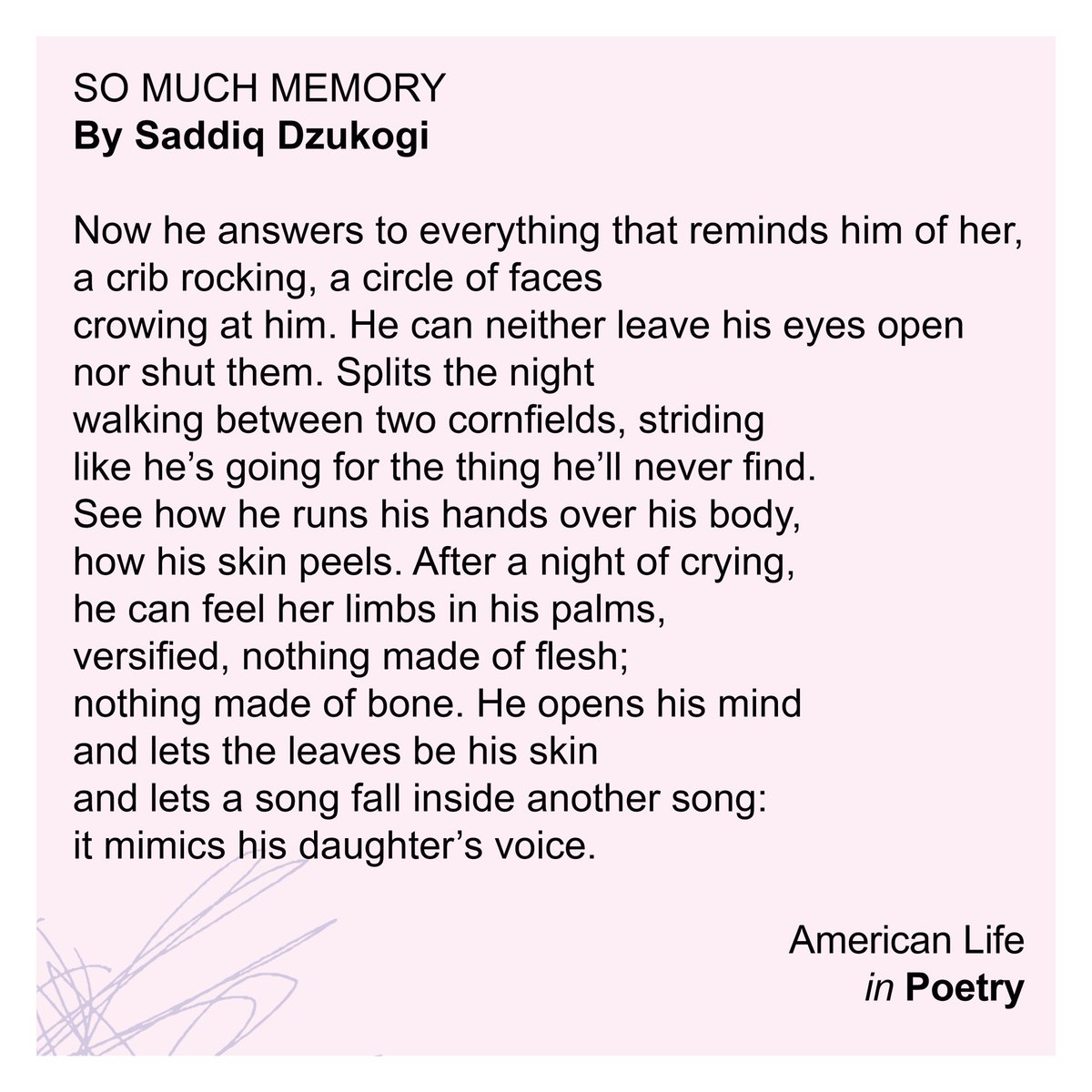 American Life in Poetry (@amerlifepoetry) on Twitter photo In this weekās poem, <a href="/SaddiqDzukogi/">Saddiq Dzukogi</a> captures the complexity of grief. Read Dr. Kwame Dawesā column about the poem at the link in our bio.
#americanlifeinpoetry
#poetry
#poetrycommunity In this weekās poem, <a href="/SaddiqDzukogi/">Saddiq Dzukogi</a> captures the complexity of grief. Read Dr. Kwame Dawesā column about the poem at the link in our bio.
#americanlifeinpoetry
#poetry
#poetrycommunity