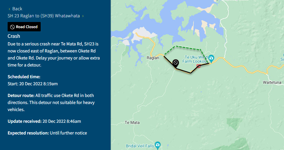 Waka Kotahi NZTA Waikato/BoP on Twitter "SH23 RAGLAN ROAD CLOSED 8