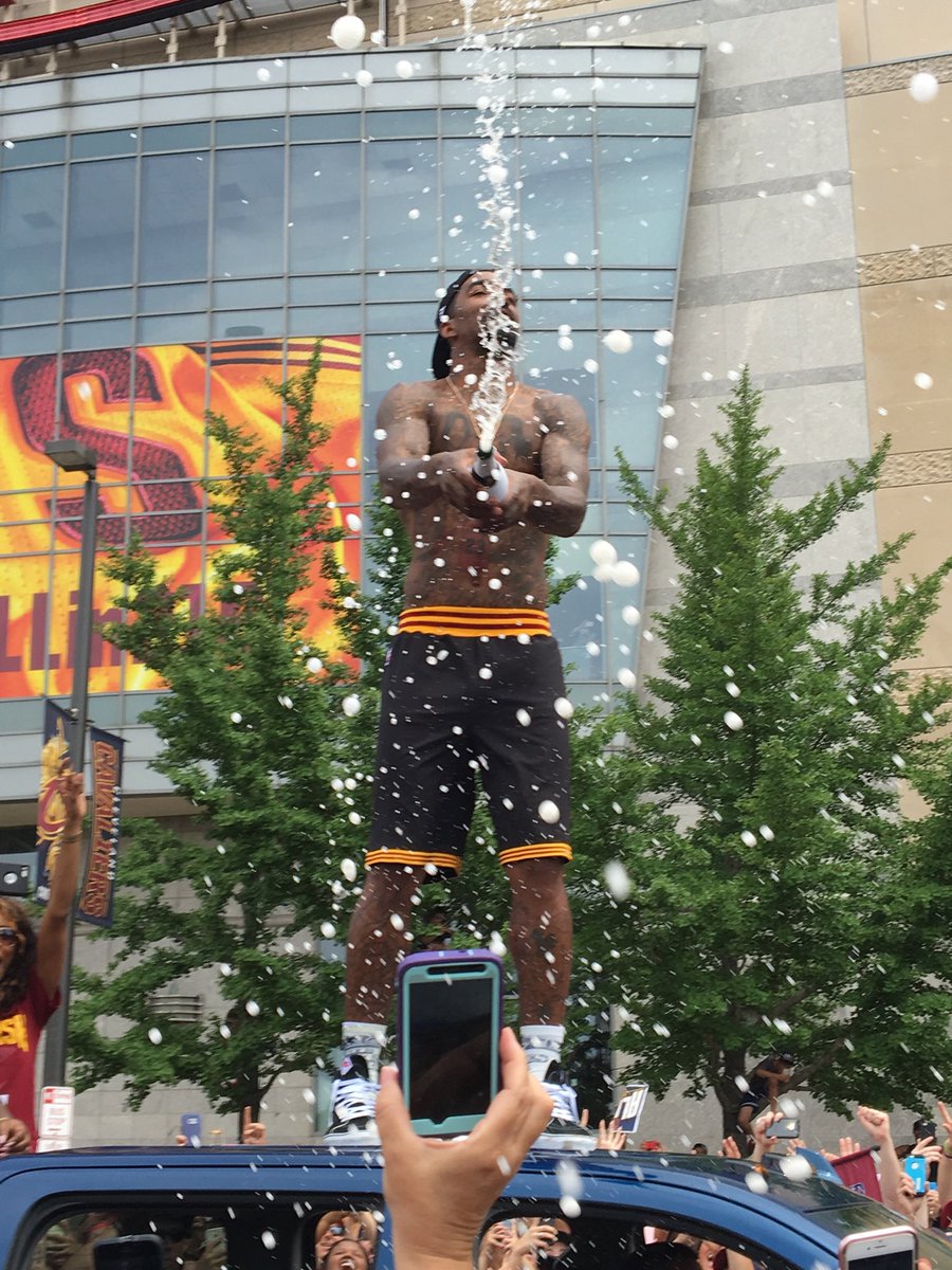 WriterKMD's tweet photo. @TheRealJRSmith Thank you for spraying us with champagne at the championship parade! So much joy! https://t.co/6GZVRRuAbN