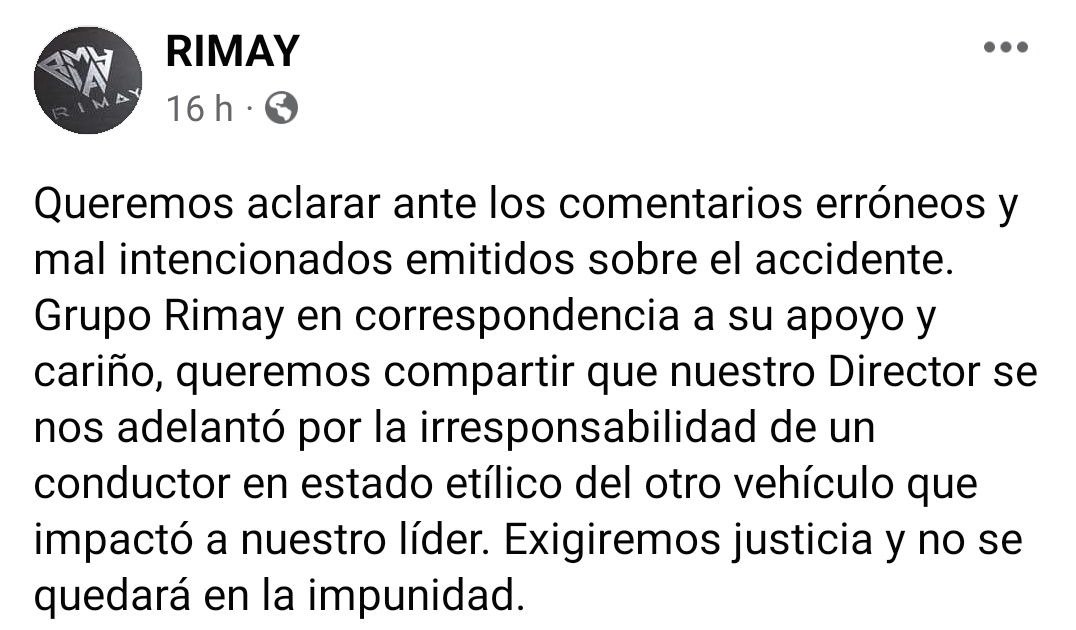 radio_pichincha's tweet photo. 🔴#ATENCIÓN | El fin de semana falleció en un accidente de tránsito #AnibalPerugachi, artista del grupo #Rimay, en #Quito. El principal implicado por el deceso habría sido un agente de tránsito en servicio activo que conducía en estado etílico. ⬇ https://t.co/Hi9Sa5vgtf