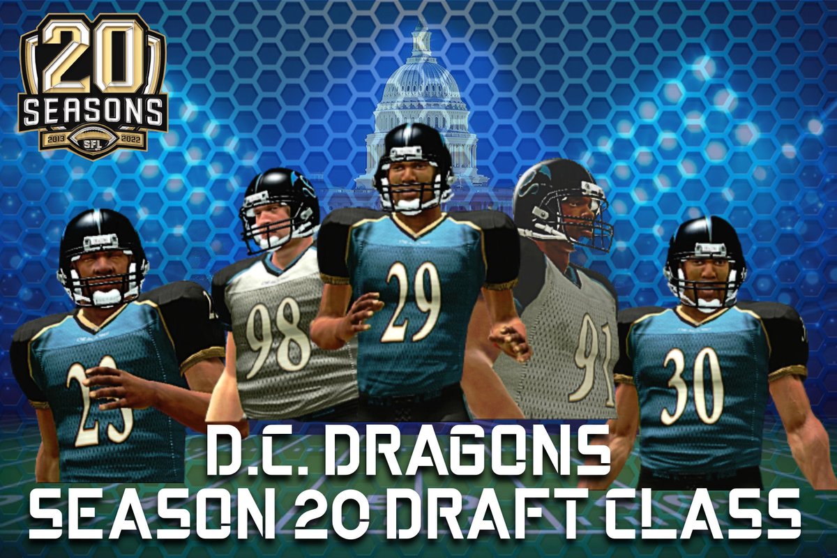 The D.C. Dragons are proud to announce our Season 20 SFL Draft class that includes CB Fugu Guypan (#23), DT Jasan Born (#98), CB John-Patrick Levine (#29), DT Kano Fortson (#91), and FB Jay Balmer (#30). Welcome to D.C., rooks! #TheFireRises🔥
