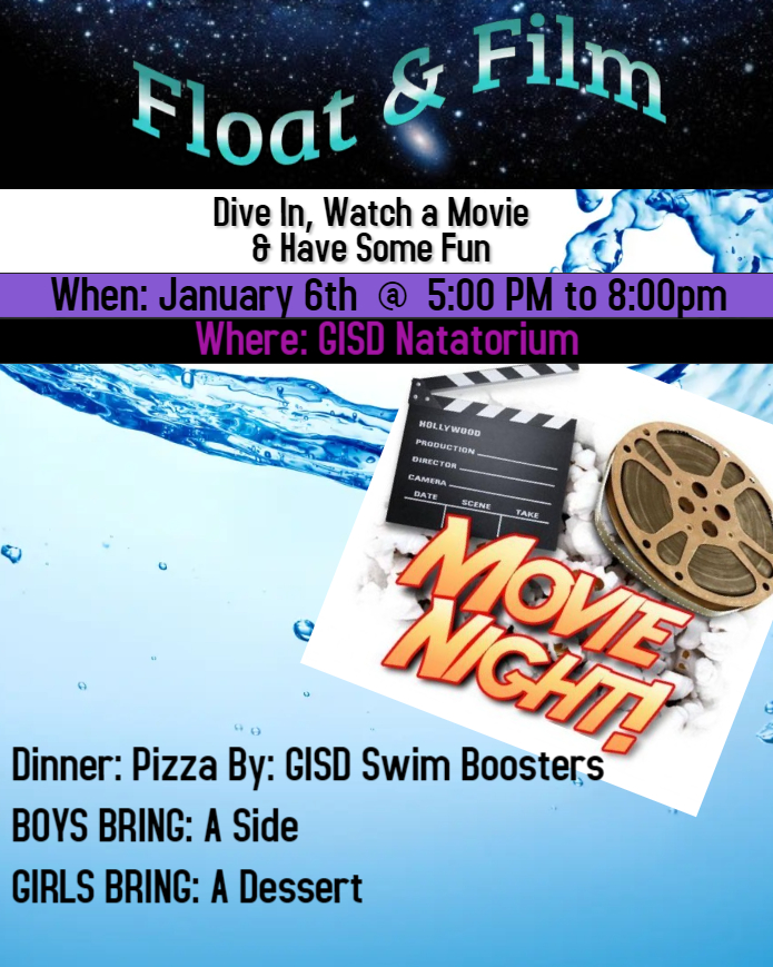 The Float &amp; Film is coming up next month. Its a great way for the kids to have some fun before the GISD Invitational. Please make sure to RSVP so we know how many pizzas to order. Bring Floats, dive rings, beach balls, fins, etc!
forms.gle/H3LCoZLoK1QepT…