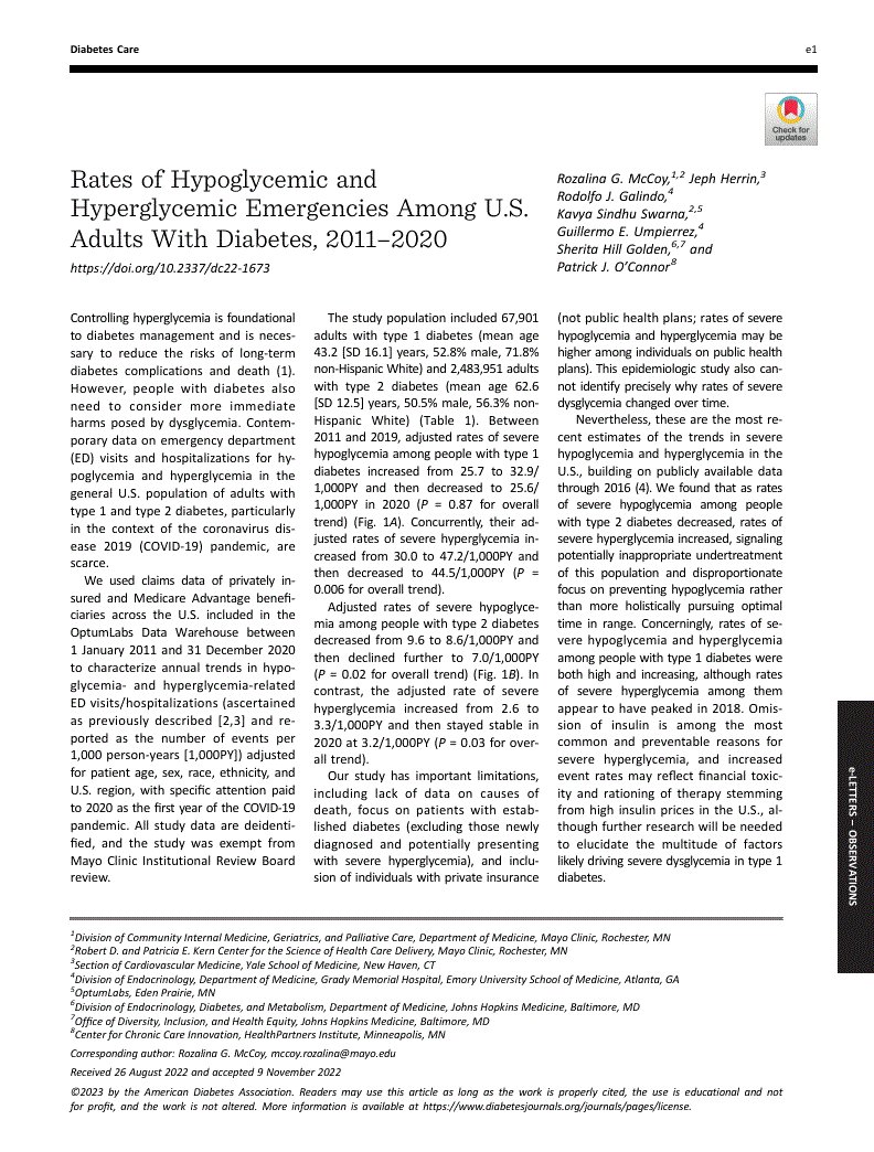 NEW PUBLICATION: Rates of #Hypoglycemic and Hyperglycemic Emergencies Among U.S. Adults With #Diabetes, 2011–2020 <a href="/AmDiabetesAssn/">American Diabetes Association</a> 

Learn more at the link: ➡️ diabetesjournals.org/care/article/d…
