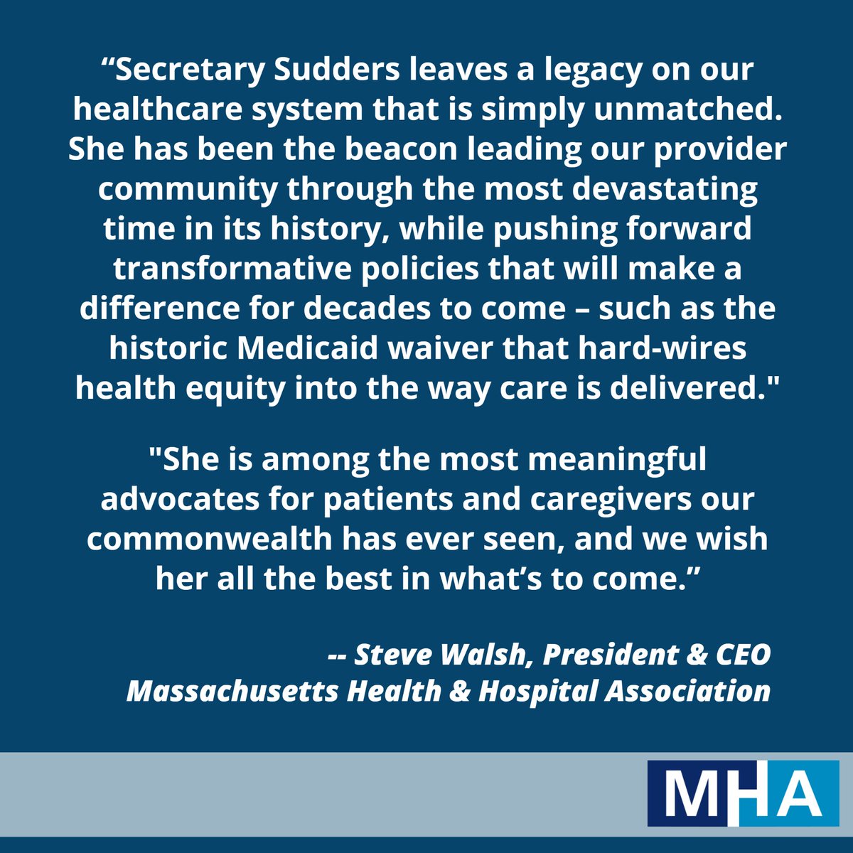 MAHealthHosp's tweet photo. Secretary @MLSudders leaves a legacy on our healthcare system that is simply unmatched. https://t.co/fq6HWNTQXo