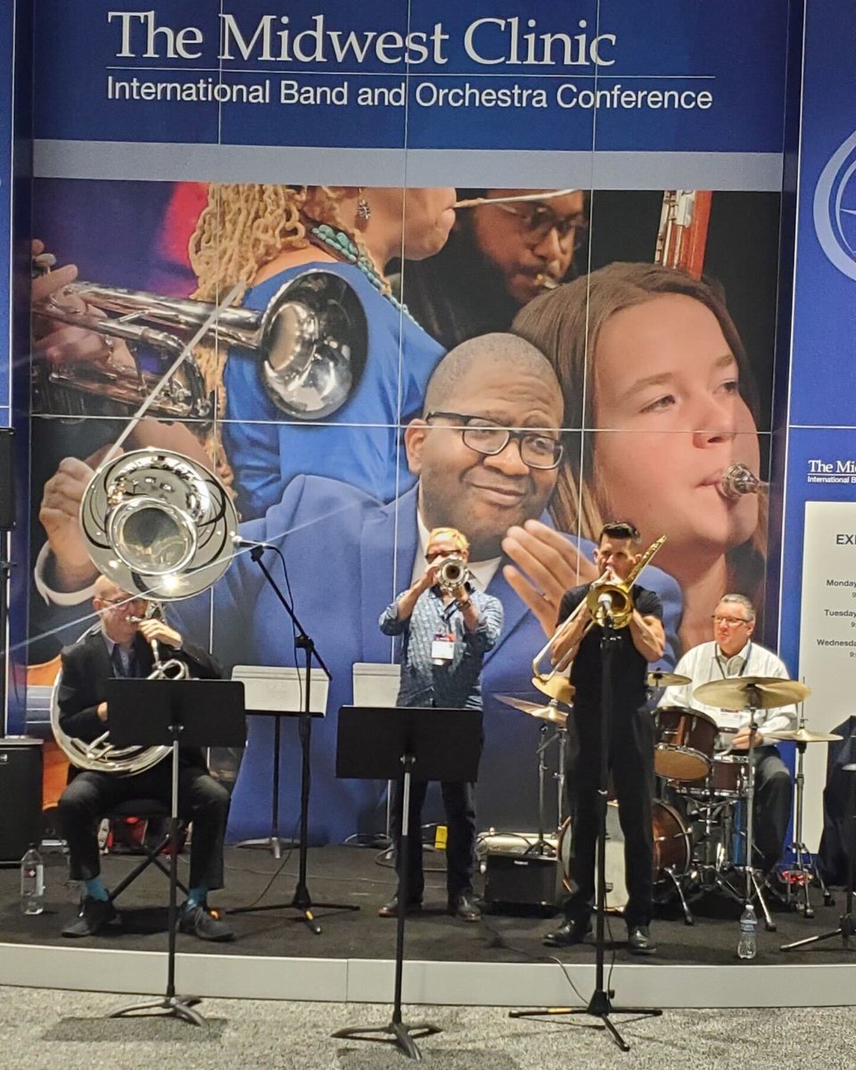 xobrass's tweet photo. XO Artists Pat Sheridan (Sousaphone), Harry Watters (Trombone) and KHS America Director of Sales and Marketing Jerry Andreas performing at Midwest! #xobrass #midwestclinic https://t.co/RpCyYVQaVP