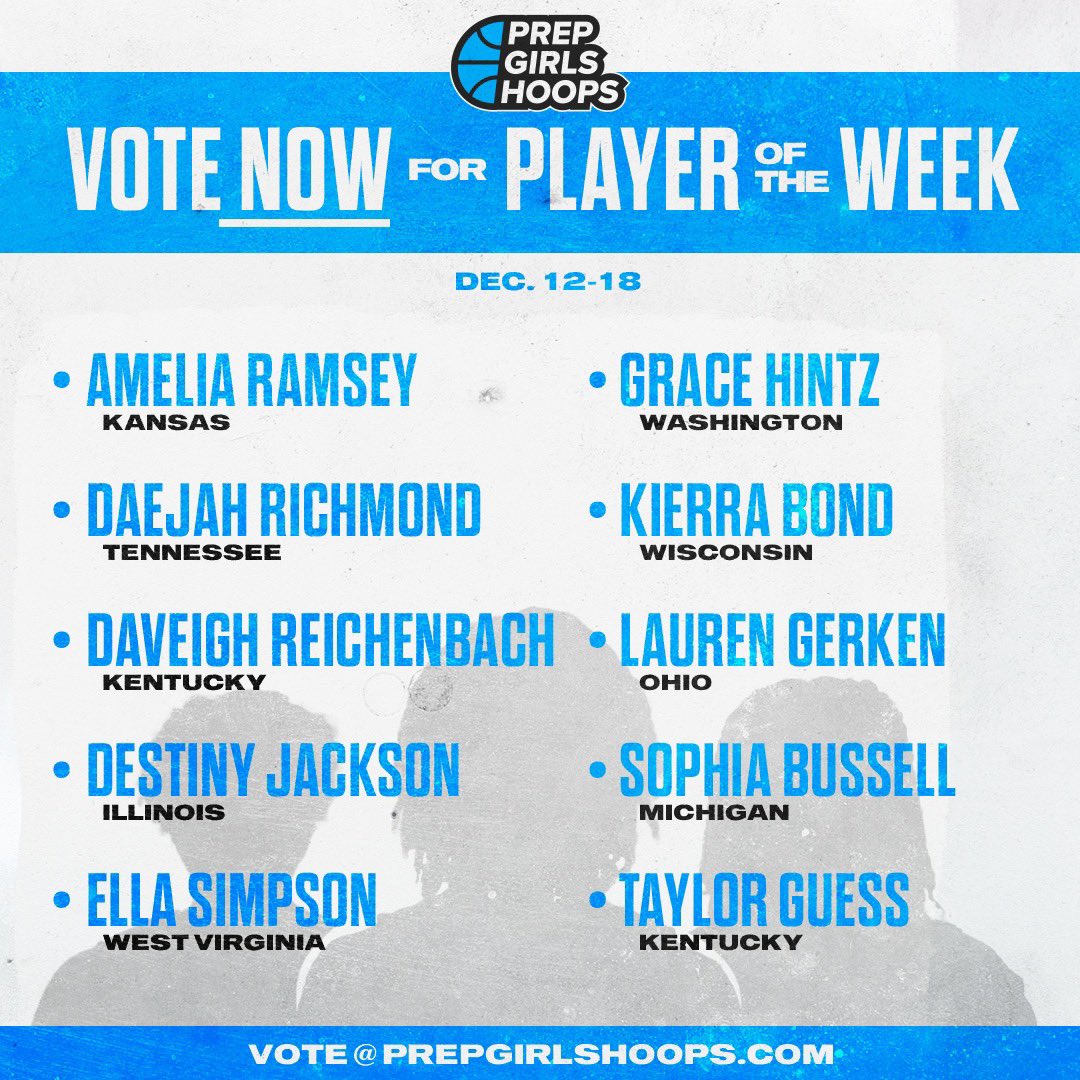 PrepGirlsHoops's tweet photo. Player of the Week voting is 𝐋𝐈𝐕𝐄. 

Click the link below to read about Week 3 standouts from across the country &amp; to cast your vote! 

*Voting closes Thursday at midnight* 

VOTE HERE: https://t.co/zsS7iGG8gg https://t.co/WhaVULqGtE