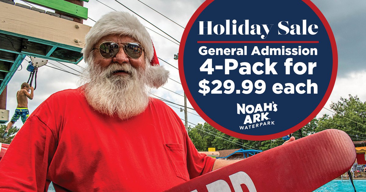 He's making a list, he's checking it twice, he's gonna find out who's got the right price...it's us! 
Grab your 4-Pack of General Admission Tickets to Noah's Ark Waterpark for only $29.99 each! 
Buy Now: noahsarkwaterpark.com/buy-tickets/ti…
