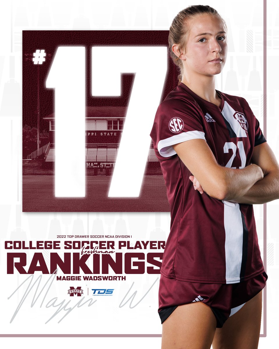 HailStateSOC's tweet photo. 𝑶𝑵𝑬 𝐨𝐟 𝐨𝐧𝐥𝐲 𝑻𝑯𝑹𝑬𝑬 @SEC players to finish the season ranked in the top 20 of @TopDrawerSoccer’s Women’s Freshmen Top 100 list 👏🏽

#HailState🐶 | @maggiewads11 https://t.co/SiA7Sq0pnU