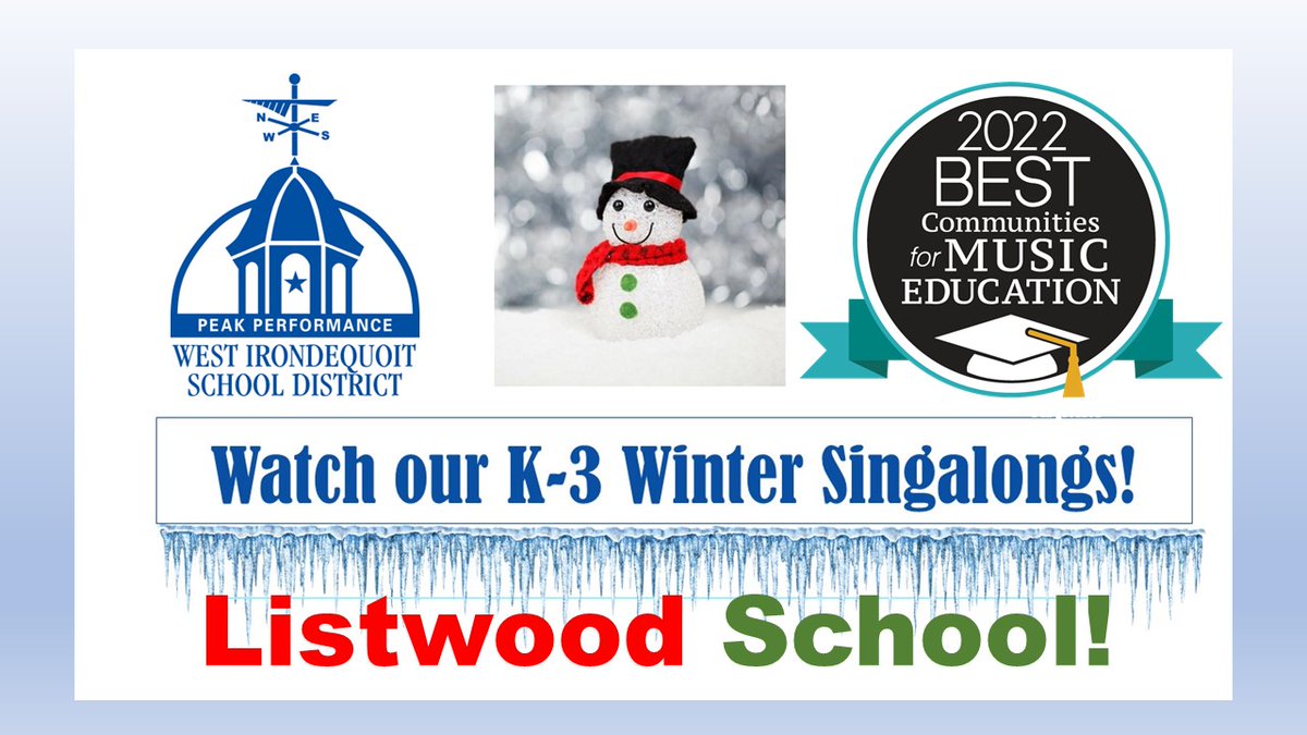 HERE'S LISTWOOD! Our 2nd Winter Singalong today comes is from Listwood School. Enjoy 4 days of holiday sounds from our students this week.

Link to watch: youtu.be/VRROFFb319Q

Thanks to music teachers Mr. Line and Mr. DenBlyker for working so hard w/our students! 

<a href="/gpavone28/">Gayle Pavone</a>