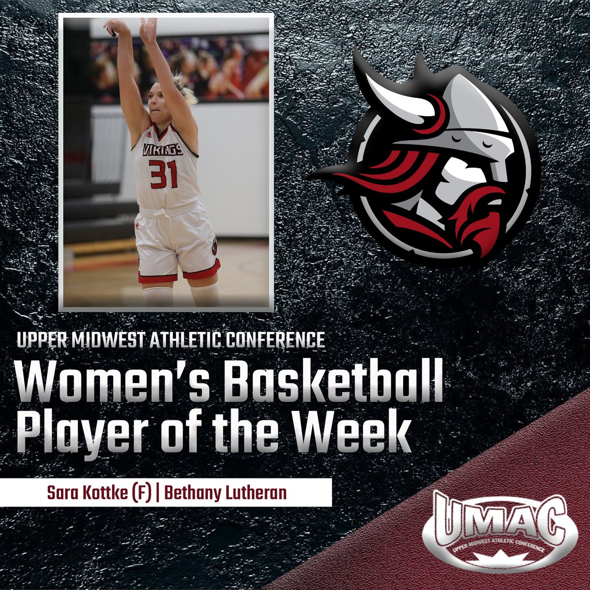 umacathletics's tweet photo. #UMACWBB | December 12-18 UMAC Women's Basketball Player of the Week!
Sara Kottke (Bethany Lutheran)
- Posted 25 points and 10 rebounds while shooting 10-17 from the field in a win over Central (IA).
- Averaged 18 points and 7.5 rebounds per game last week. https://t.co/4XxcPg8JJb