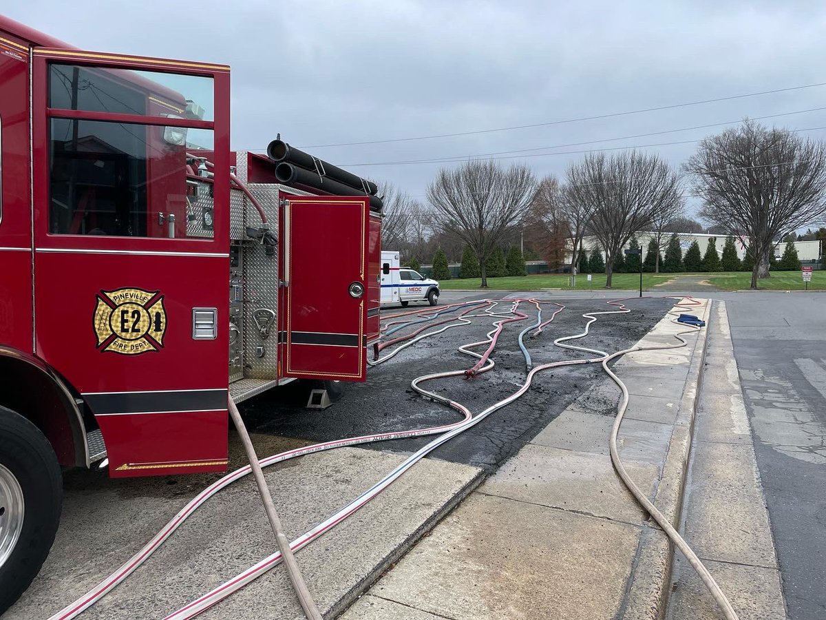 PinevilleFire's tweet photo. Crews spent the afternoon testing hose on one of the Fire Engines today. Hoses on all trucks get tested annually to ensure safety and functionality of every section. #PinevilleFire #HoseTesting #Annual #firefighters https://t.co/d5UBnQnfl5