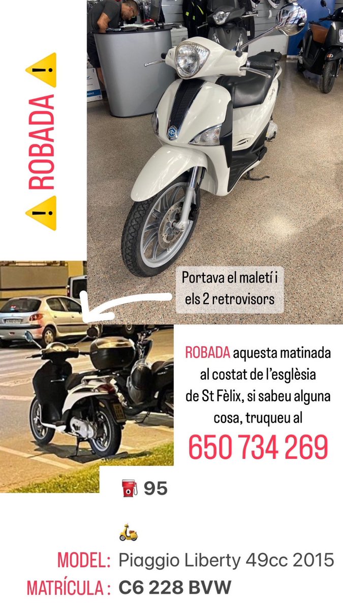 Aquesta matinada m’han robat la moto al costat de l’església de Sant Fèlix de #girona . Si algú la veu o sap alguna cosa que em contacti si us plau. Si feu un RT us ho agraeixo. Merci!