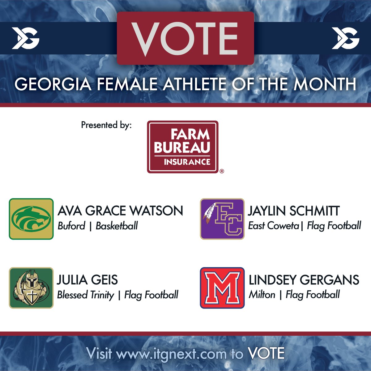 Click the link ↓ to vote for one of these athletes to be the ITG Next Georgia Female Athlete of the Month! Presented by <a href="/GaFarmBureau/">Georgia Farm Bureau</a> #sponsored 

Who has your vote this month?

itgnext.com/vote-itg-next-…

<a href="/aylins_j/">Jaylin Schmitt</a> <a href="/LindseyGergans/">Lindsey Gergans</a>