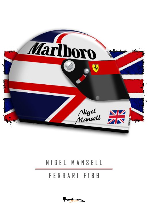 JageOwen's tweet photo. Featured Art of the Day: "Nigel Mansell - F1 helmet F189". Buy it at: https://t.co/IGcgeWtY1i https://t.co/8OtDqdqCHK