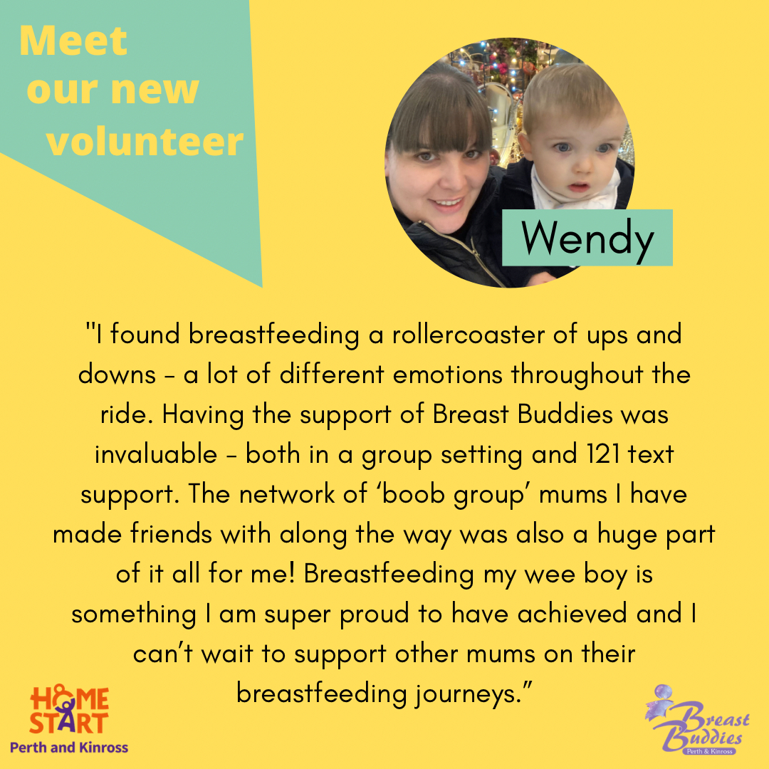 Introducing new breastfeeding peer supporter Wendy… 💕 

#volunteers #homestartvolunteer #breastfeeding #breastfeedingscotland #breastfeedingmatters #breastfeedingsupport #empoweringmothers #peersupport #supportingfamilies #feedwithoutfear #breastmilkfeeding #hereforyou