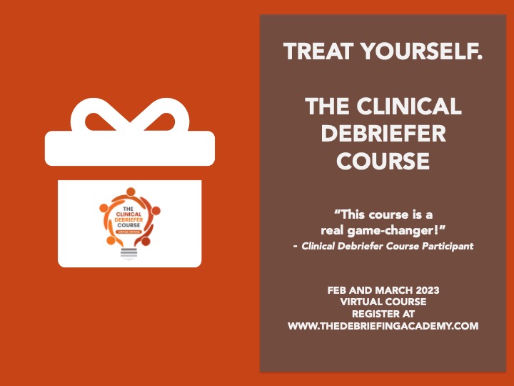 The Debriefing Academy (@debriefacademy) on Twitter photo It's that time of year.
Treat yourself!
The Clinical Debriefer Course
Powerful strategies to transform your clinical debriefings into real game changers.
Register now
Feb-Mar 2023
thedebriefingacademy.com
<a href="/y2kessler/">David Kessler, MD, MSc</a> <a href="/symon_ben/">Ben Symon</a> @s_eller <a href="/DrBramPedsER/">Bram Welch-Horan</a> <a href="/JenArnoldMD/">Jennifer Arnold, MD</a> <a href="/purdy_eve/">Eve Purdy</a> It's that time of year.
Treat yourself!
The Clinical Debriefer Course
Powerful strategies to transform your clinical debriefings into real game changers.
Register now
Feb-Mar 2023
thedebriefingacademy.com
<a href="/y2kessler/">David Kessler, MD, MSc</a> <a href="/symon_ben/">Ben Symon</a> @s_eller <a href="/DrBramPedsER/">Bram Welch-Horan</a> <a href="/JenArnoldMD/">Jennifer Arnold, MD</a> <a href="/purdy_eve/">Eve Purdy</a>