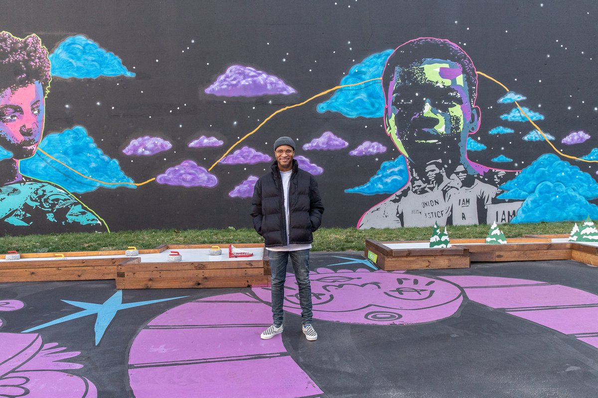 Head to the #MonroeStreetMidway to enjoy a variety of new winter activations! <a href="/BedrockDetroit/">Bedrock</a> Visitors can also enjoy a colorful mural from #Detroit artist <a href="/marlobro/">marlo broughton</a>. The artwork links important human rights from past to present &amp; acts as a contemplative yet lively backdrop.