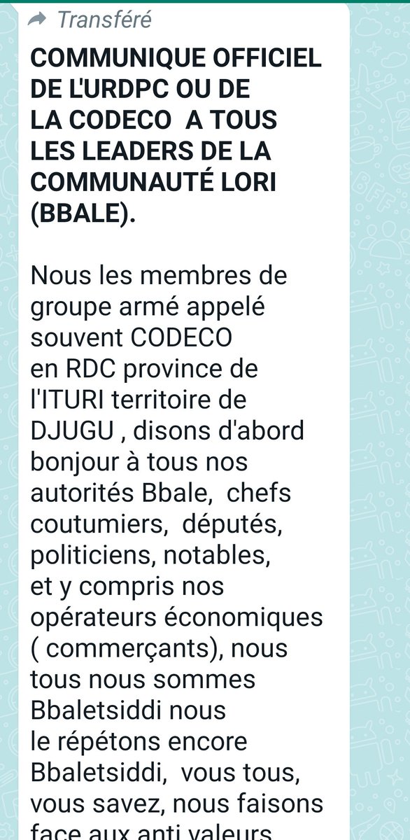 BasaZukpa's tweet photo. CODECO/URDPC tient à informer l'opinion publique que, le communiqué ci-dessous est un mensonge monté de toute pièce visant à ternir l'image de la communauté Lendu (Lori) et celle de l'URDPC/CODECO engagée et déterminée pour la recherche d'une paix durable. https://t.co/WV5Ukkuopg