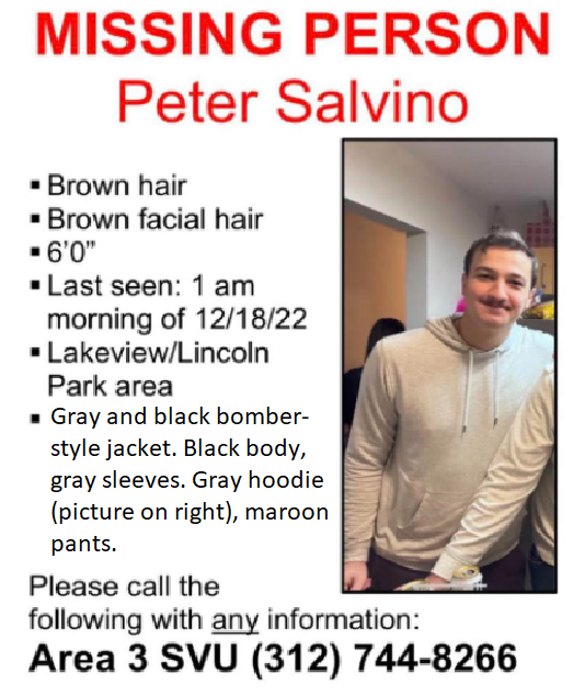 fenwickfriars's tweet photo. PRAYERS, ASSISTANCE NEEDED: #FenwickFriars alumnus Pete Salvino '15 went missing early Sun. morning 12/18 in Lincoln Park, Chicago; last seen at 2556 N. Clark: https://t.co/N243ArKakD https://t.co/BO6NLt0T53