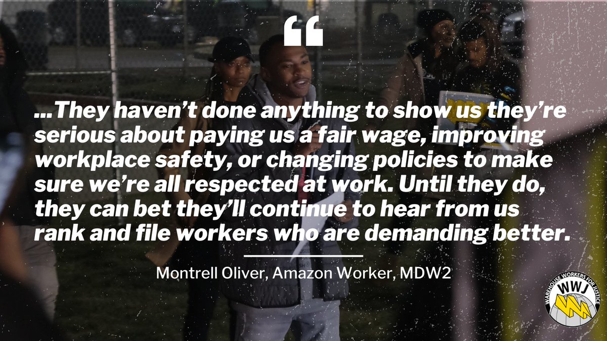 WarehouseWorker's tweet photo. On #PrimeDay and on #CyberMonday, #Amazon workers at #MDW2 took action to demand better pay, safer working conditions, and respect at work. Until the bosses listen, workers will keep organizing to make their voices heard. #NothingMovesWithoutUs https://t.co/OLsvZetAZk