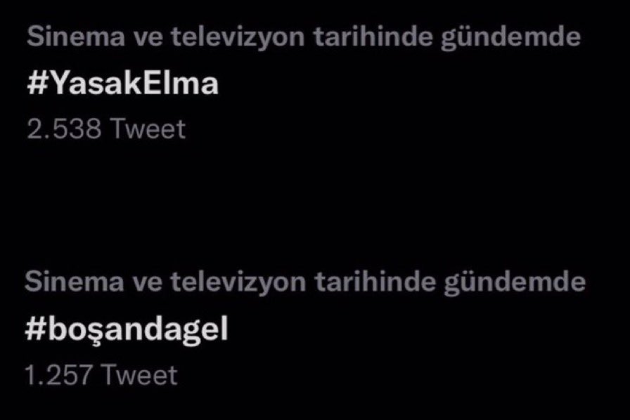 Hem Ender hem de #YasakElma ve #boşandagel tagleri TT olmus. Tweet sayilarina bakin. Ender hakkinda 11,7 bin tweet atilirken diziyle ilgili toplam 4 bin bile atilmamis. Ender’in degerini bilinmiyor bu nedenden dolayi cok sogudum diziden ve cok sıkıldım. Ender olmasa napardiniz?