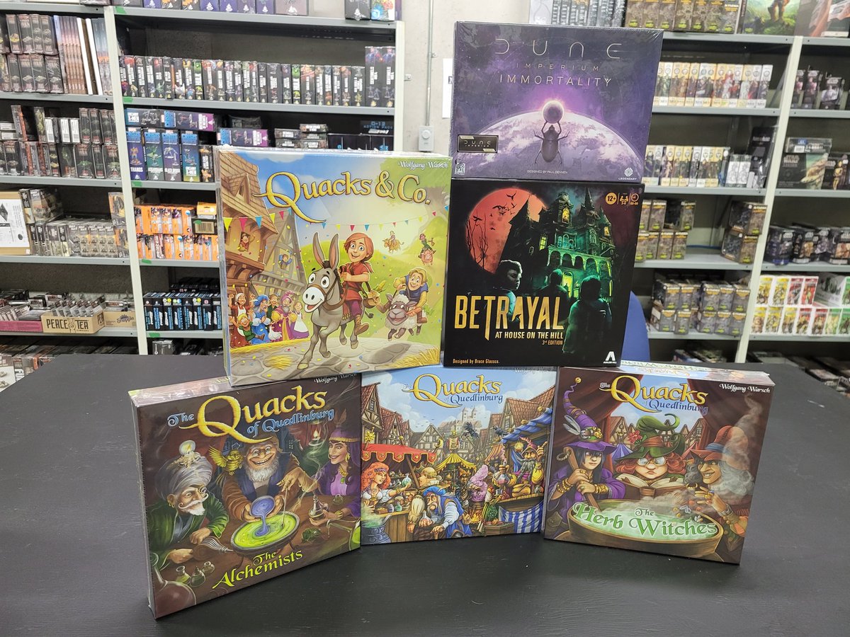 Quacks of Quedinburg is now back in stock with expansions.  Also, we just received the new Quacks & Co kids game and Dune Imperium Imortality expansion!

#buildpaintplay #restock #newrelease #games #yeg #fun