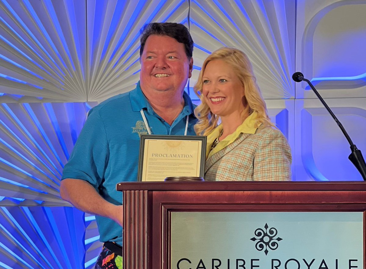 Last month, #DBPR Secretary @MelanieSGriffin attended the @FRLANews Annual Show, where licensees Jay Johnson, owner of @BubbasRoadhouse &amp; <a href="/John__Horne/">John Horne</a>, owner of <a href="/AMOysterBar/">Anna Maria Oyster Bar</a> were surprised w/ congratulatory proclamations for their positive impacts in their communities. Congrats!