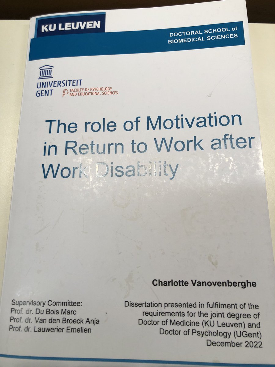 ELauwerier's tweet photo. Say hi to our new doctor in town! Dr. Vanovenberghe defending her PhD on #motivation in the #returntowork  process. This line of research continues in the next years with the #evaluation of #motivationalcounseling in insurance medicine. For now: let’s celebrate! https://t.co/qmOMJVYUy9