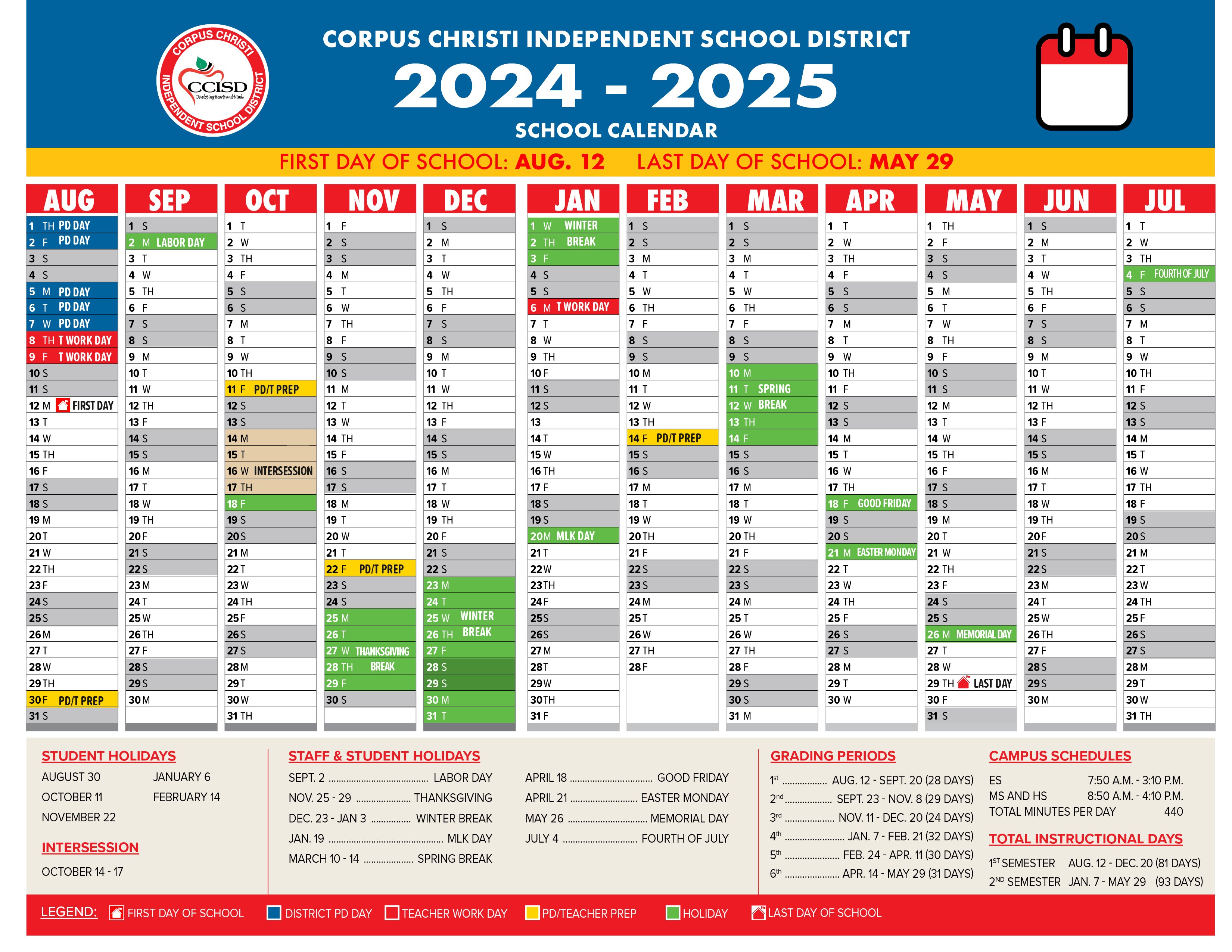 CCISD on X: Below are approved calendars for the 2023-2024 and